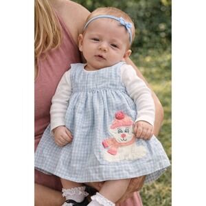 Vintage Baby Girls Blue Bear Dress (3mon)